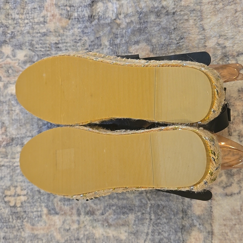 Asos Black Faux Leather Espadrille Sandal Sz 7 - Picture 2 of 7